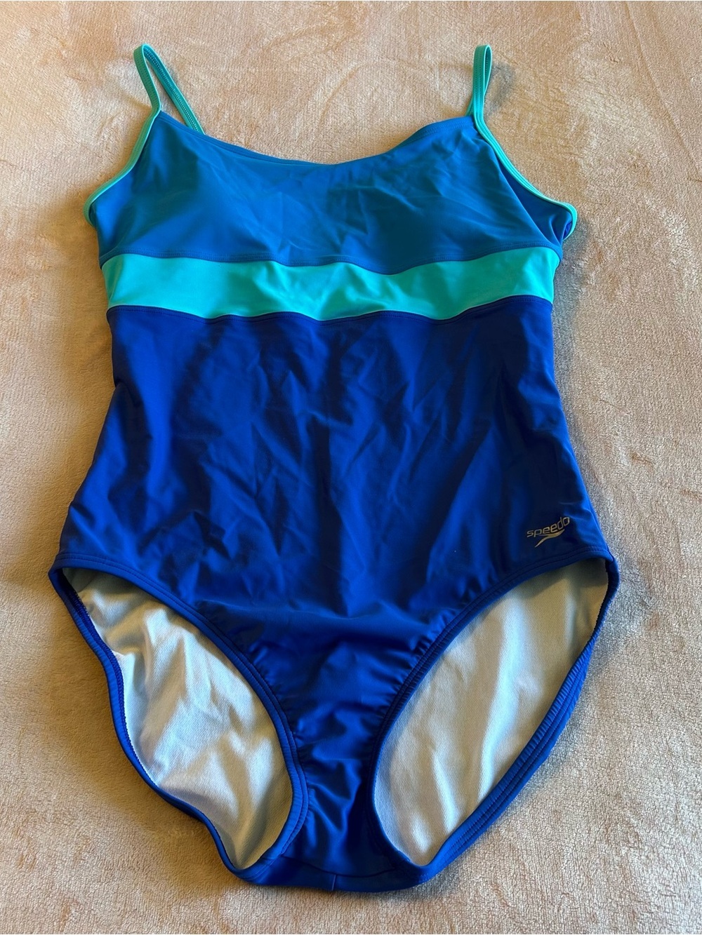 Speedo blue color block one piece swimsuit size 14 summer beach vacation